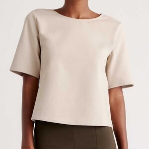 Quince Ultra-Stretch Ponte Short Sleeve Top, Boxy, Ecru, Large, LIKE NEW